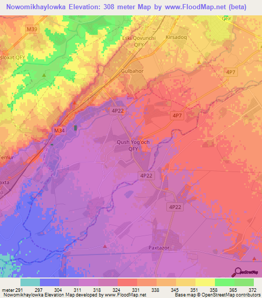 Nowomikhaylowka,Uzbekistan Elevation Map
