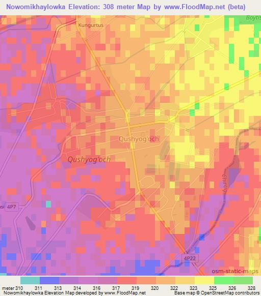 Nowomikhaylowka,Uzbekistan Elevation Map