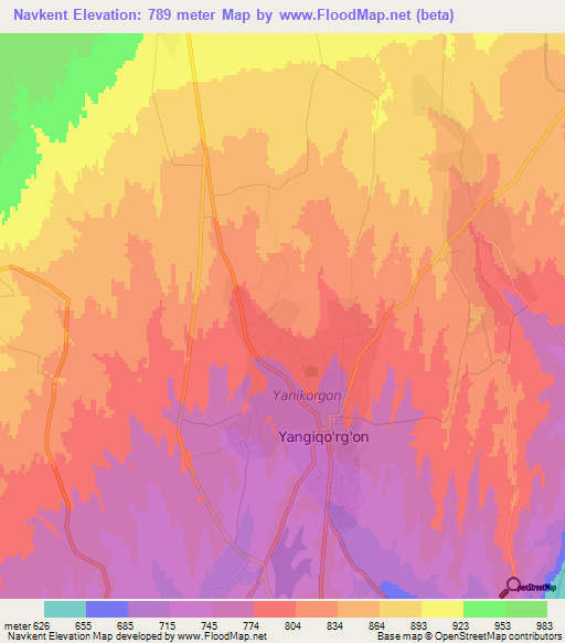 Navkent,Uzbekistan Elevation Map