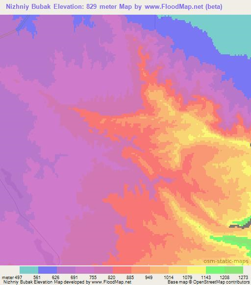 Nizhniy Bubak,Uzbekistan Elevation Map