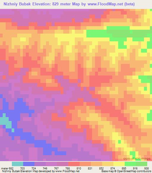 Nizhniy Bubak,Uzbekistan Elevation Map