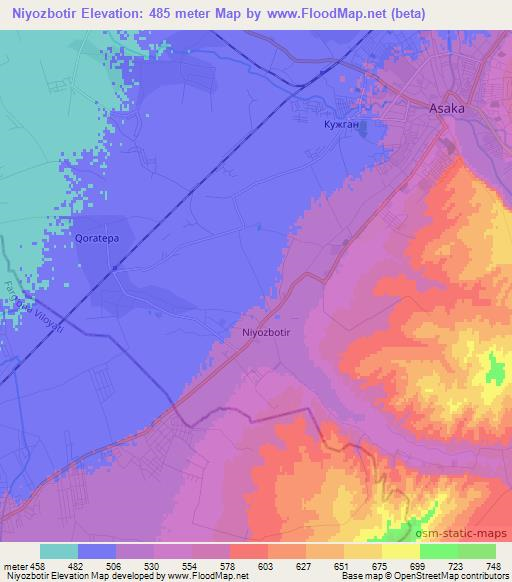 Niyozbotir,Uzbekistan Elevation Map