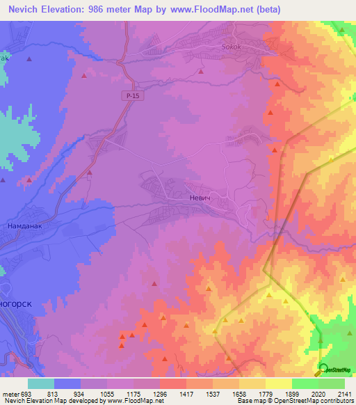 Nevich,Uzbekistan Elevation Map