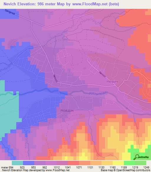 Nevich,Uzbekistan Elevation Map