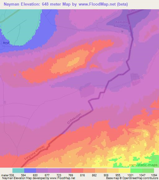 Nayman,Uzbekistan Elevation Map