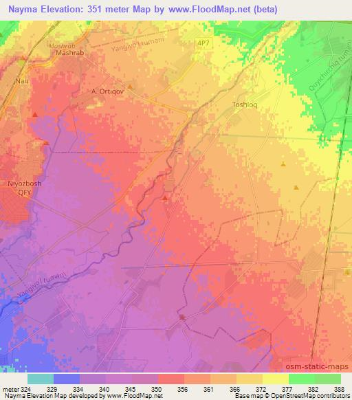 Nayma,Uzbekistan Elevation Map
