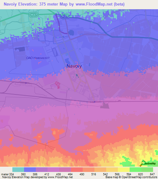 Navoiy,Uzbekistan Elevation Map