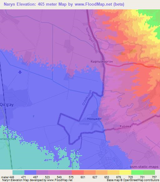 Naryn,Uzbekistan Elevation Map