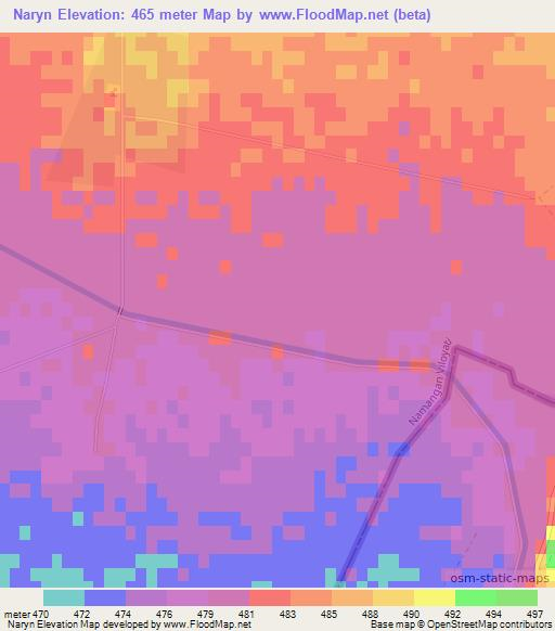 Naryn,Uzbekistan Elevation Map