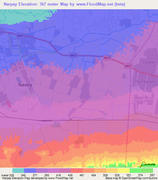 Narpay,Uzbekistan Elevation Map