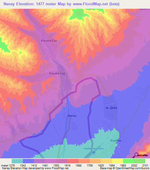 Nanay,Uzbekistan Elevation Map