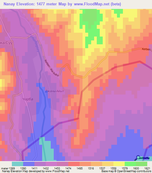 Nanay,Uzbekistan Elevation Map