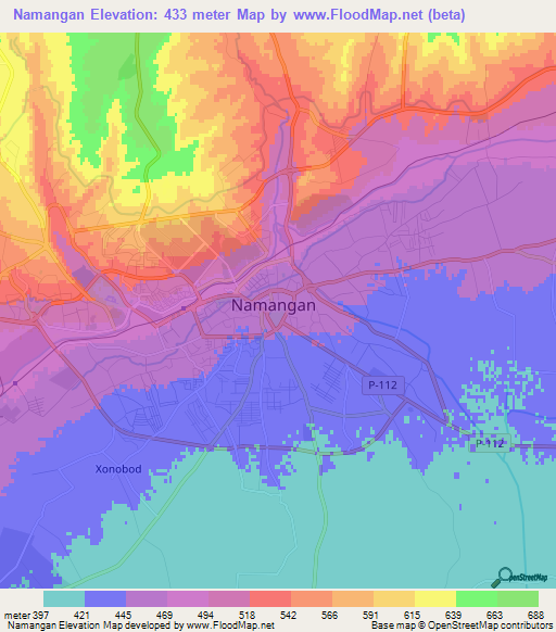 Namangan,Uzbekistan Elevation Map