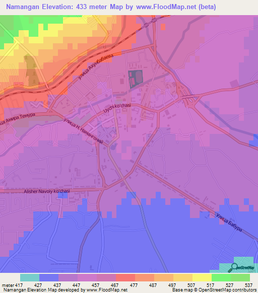 Namangan,Uzbekistan Elevation Map