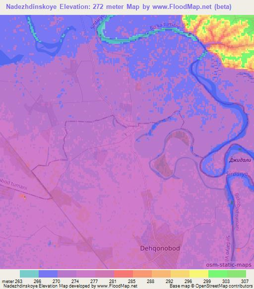 Nadezhdinskoye,Uzbekistan Elevation Map