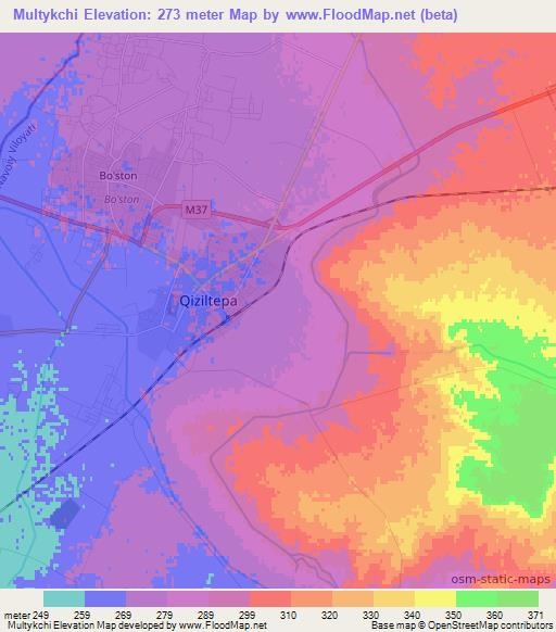 Multykchi,Uzbekistan Elevation Map