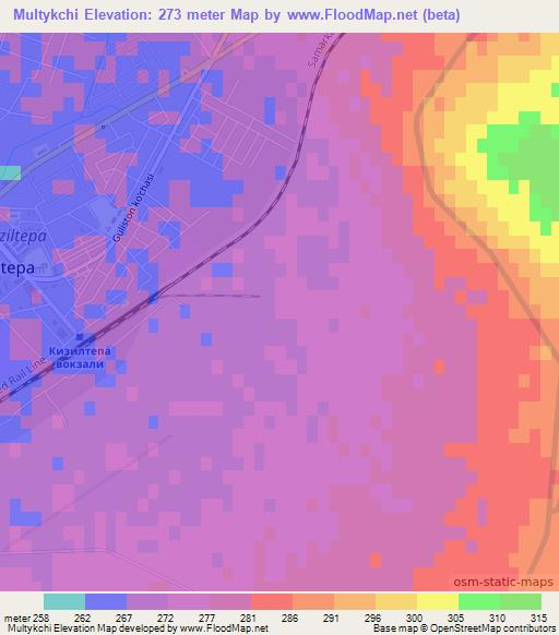 Multykchi,Uzbekistan Elevation Map
