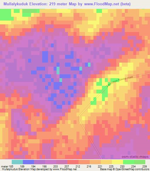 Mullalykuduk,Uzbekistan Elevation Map