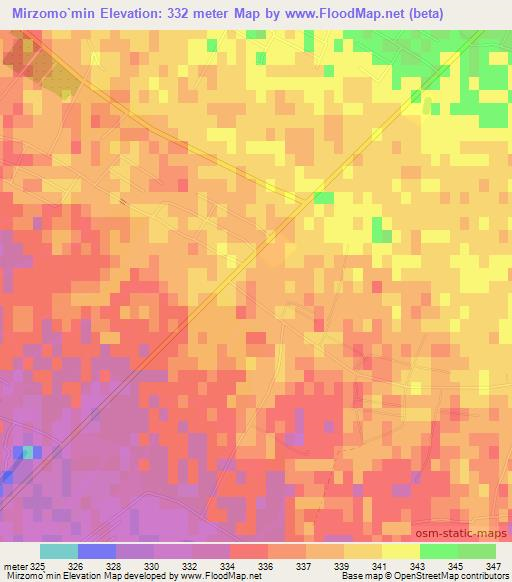 Mirzomo`min,Uzbekistan Elevation Map