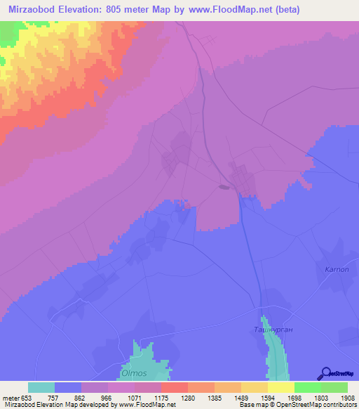 Mirzaobod,Uzbekistan Elevation Map
