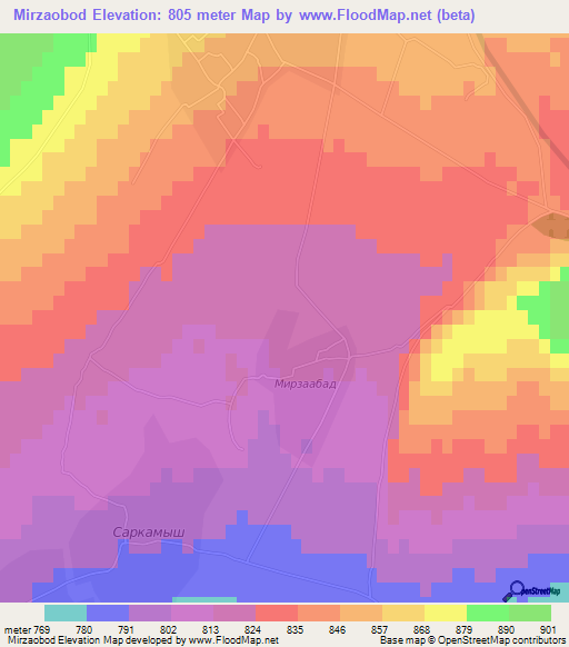 Mirzaobod,Uzbekistan Elevation Map