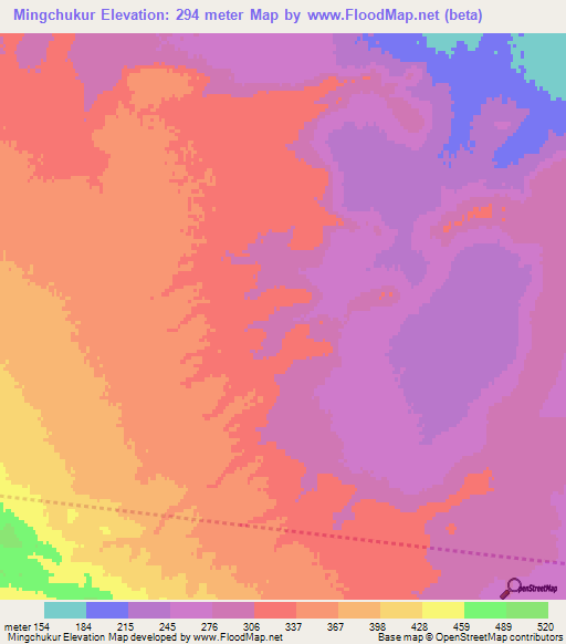 Mingchukur,Uzbekistan Elevation Map