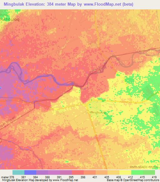 Mingbulak,Uzbekistan Elevation Map