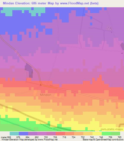 Mindan,Uzbekistan Elevation Map