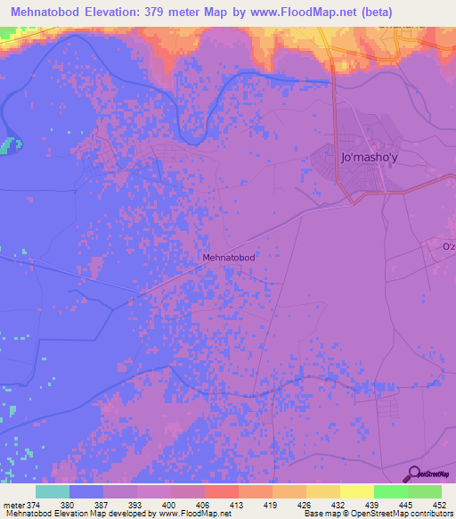 Mehnatobod,Uzbekistan Elevation Map