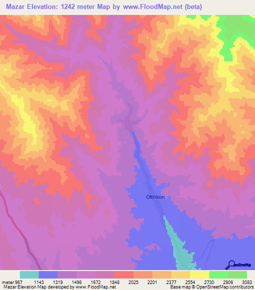 Mazar,Uzbekistan Elevation Map