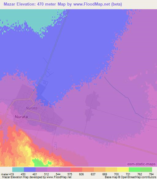 Mazar,Uzbekistan Elevation Map