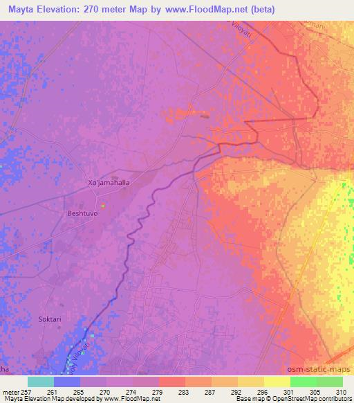 Mayta,Uzbekistan Elevation Map