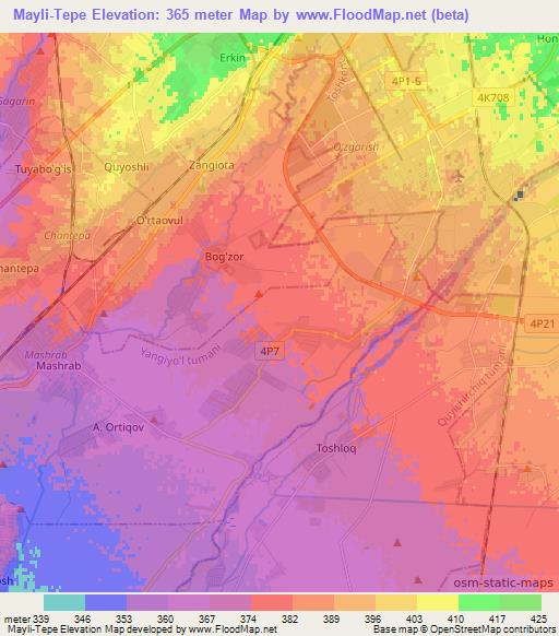 Mayli-Tepe,Uzbekistan Elevation Map