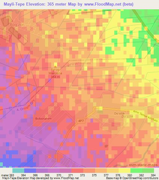 Mayli-Tepe,Uzbekistan Elevation Map