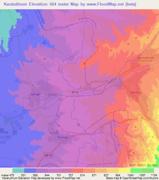 Karatukhum,Uzbekistan Elevation Map