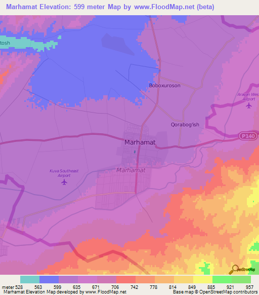 Marhamat,Uzbekistan Elevation Map