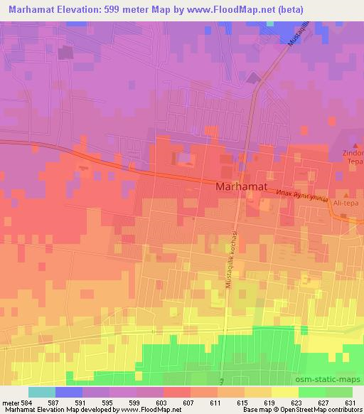 Marhamat,Uzbekistan Elevation Map
