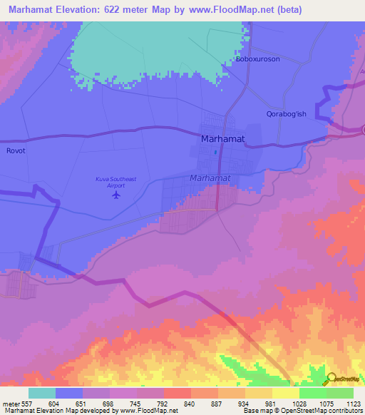 Marhamat,Uzbekistan Elevation Map