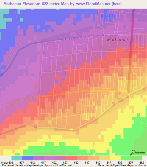 Marhamat,Uzbekistan Elevation Map