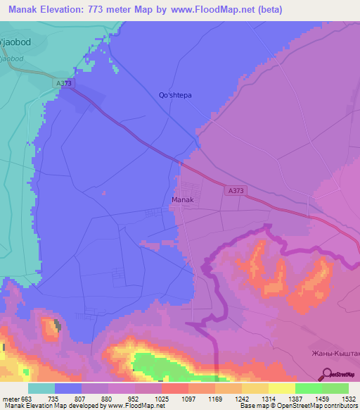 Manak,Uzbekistan Elevation Map