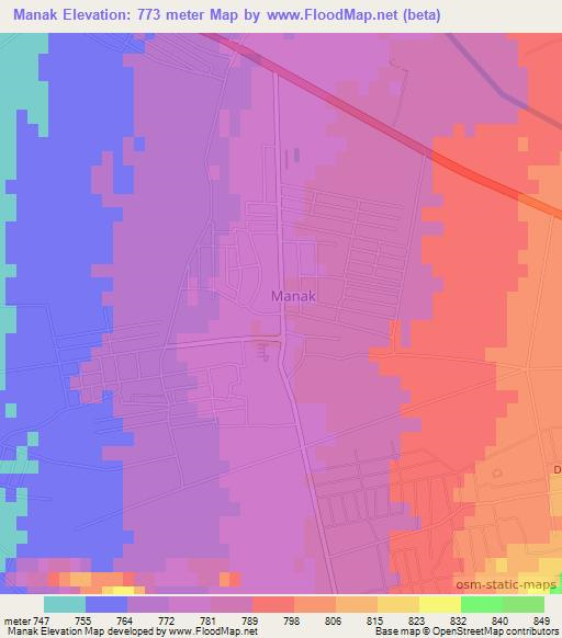 Manak,Uzbekistan Elevation Map