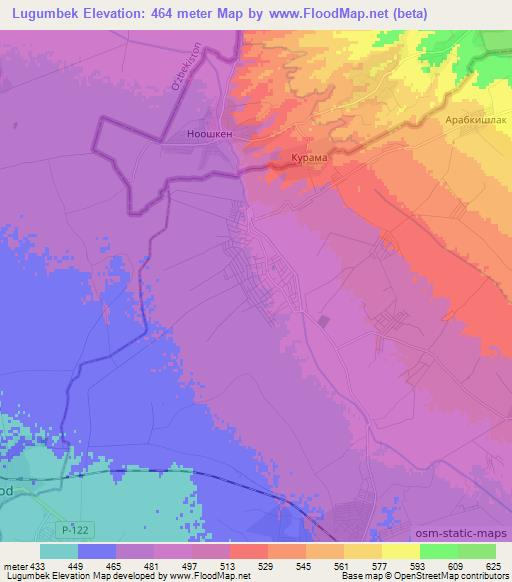 Lugumbek,Uzbekistan Elevation Map