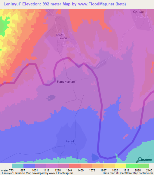 Leninyul',Uzbekistan Elevation Map