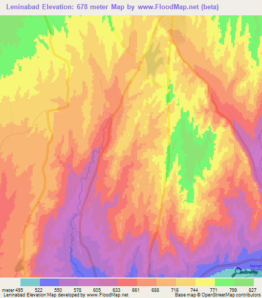 Leninabad,Uzbekistan Elevation Map