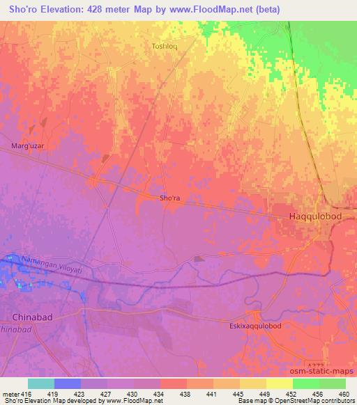 Sho'ro,Uzbekistan Elevation Map