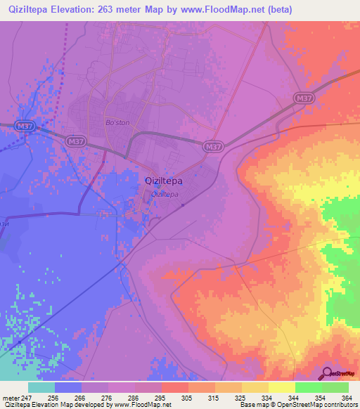 Qiziltepa,Uzbekistan Elevation Map
