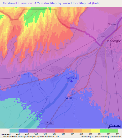 Qizilravot,Uzbekistan Elevation Map