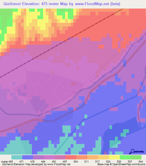 Qizilravot,Uzbekistan Elevation Map