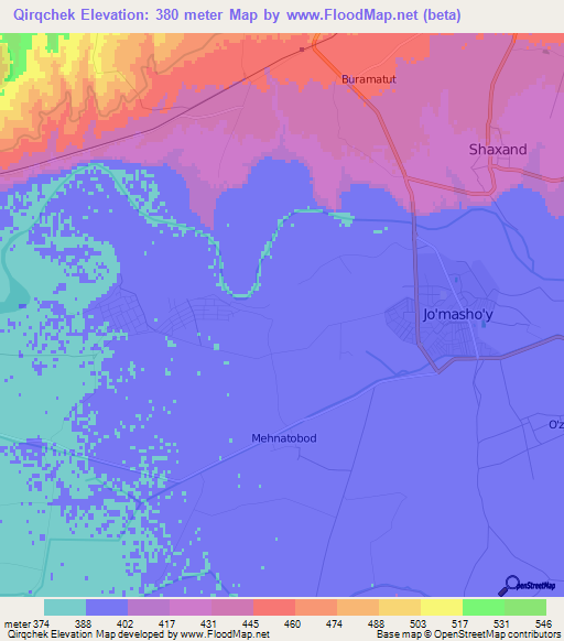 Qirqchek,Uzbekistan Elevation Map