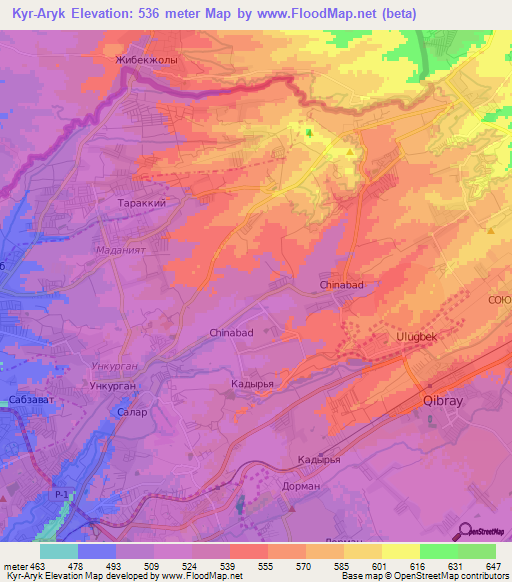 Kyr-Aryk,Uzbekistan Elevation Map